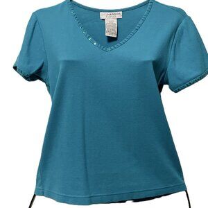 Women's Sag Harbor Stretch Blue Short Sleeve Shirt Size Medium